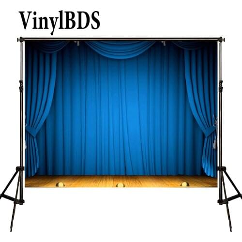 VinylBDS Blue Curtain Photography Backdrops Wood Floor Stage Background fondo Photo Studio
