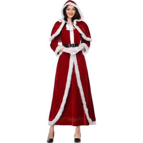 Red Flannel Santa Claus Suit Xmas Uniform Women Sexy Christmas Dress Costume For Halloween Party Wear Cosplay Costumes Adult