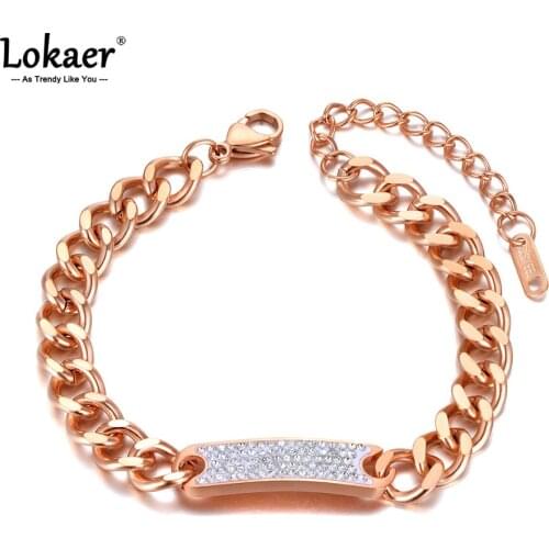 Lokaer Trendy Rhinestone Geometric Charm Bracelets For Women Titanium Stainless Steel Link Chain Bohemia Jewelry Браслет B21037