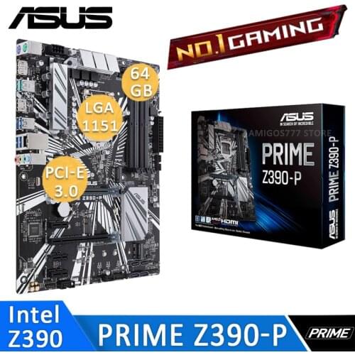 LGA 1151 Asus PRIME Z390-P Motherboard Core i9 i7 i5 i3 PCI-E 3.0 DDR4 M.2 SSD CrossFireX Desktop Intel Z390 Placa-Mãe 1151 New