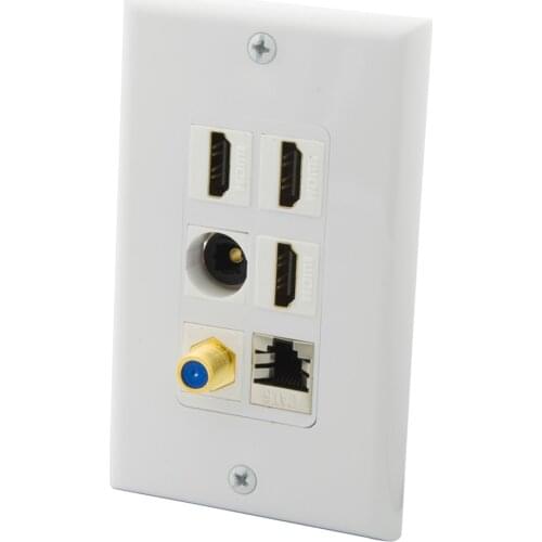 1 Gang Decorative Style 3 Ports HDMI 1 Port Toslink 1 Port F RG6 TV 1 Port CAT6 RJ45 Female To Female Wall Plate