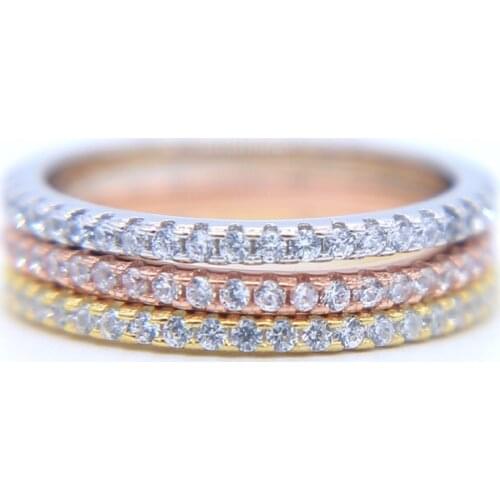 Real Authentic 925 Sterling Silver Stackable Engagement Rings With Clear CZ For Women Fine Jewelry