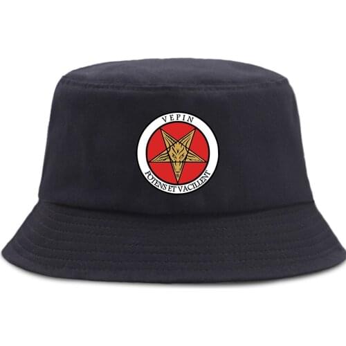 Gothic Occult Sata Vintage Print Bucket Hats Unisex Foldable Fisherman Hat Outdoor Casual Beach Caps Sun Shade Cotton Panama Cap