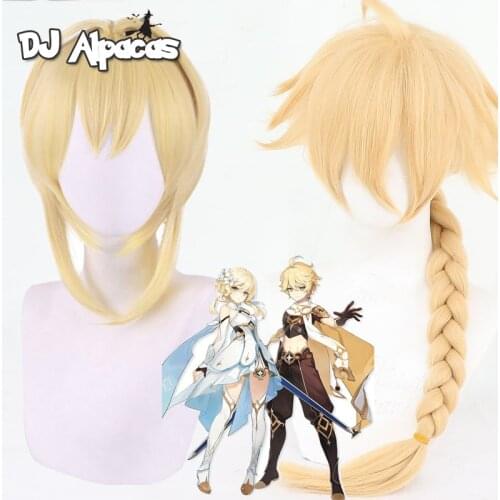 Genshin Impact Traveler Cosplay Aether Lumine Blond Wig Cosplay Anime Wigs Heat Resistant Synthetic Wigs Halloween for Girls