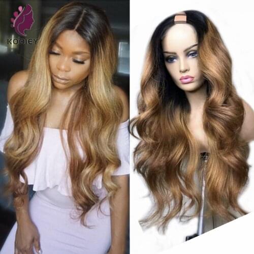 Two Tone U Part Human Hair Wigs 2x4'' Opening Brazilian Body Wavy Remy Hair Wig Ombre Blonde Colored 150% U Shape Glueless Wig