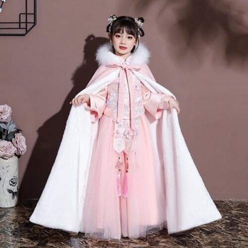 Girls' cloak thickened autumn/winter outing performance clothing childrens super fairy princess ancient style Hanfu robe coat