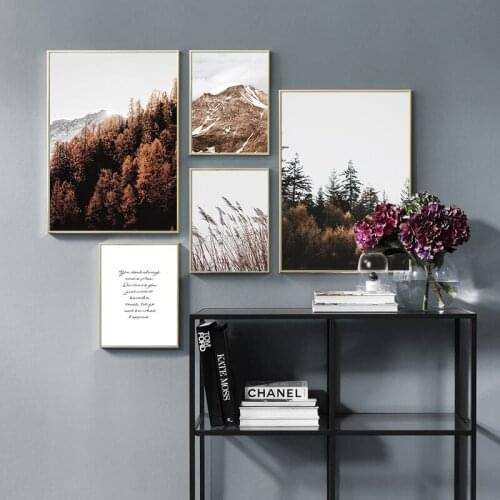 Nature Scenery Mountain Forest Reeds Plants Canvas Posters Wall Art Vintage Landscape Print Paintings Nordic Decoration Pictures