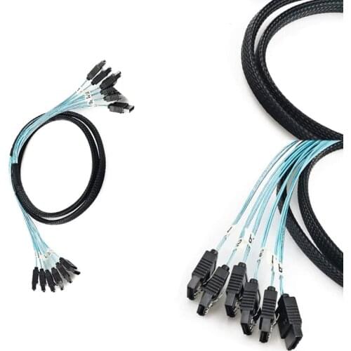 SAS Cable High Quality SATA 3 6Gbps x 6 High Speed Serial Port Data Cable Cord for Server,6 Ports/Set