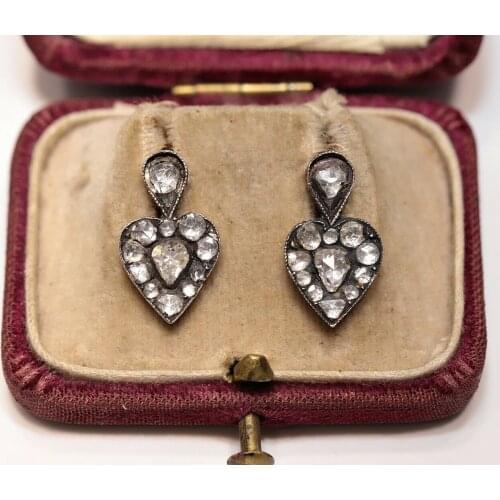 ANTIQUE OTTOMAN STYLE NATURAL DIAMOND NEW MADE HARD STYLE 8K GOLD EARRING