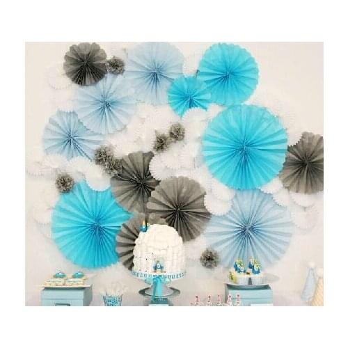 Versioin 30cm 50pcs/Lot Paper Fan Blue Wedding Decoration Centerpieces Flower Craft Supplies Birthday Wedding Favours
