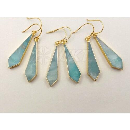 WT-E377 WKT Wholesale Top Fashion Charming Natural Cyan Stone Jewelry High Quality Geometric Shape Drop Earrings