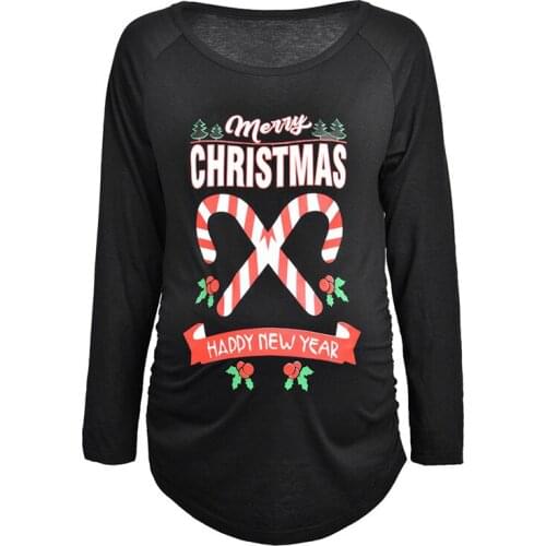 Funny Maternity Tee Shirts For Pregnant Women Clothes Merry Christmas Happy New Year Printed Tops Fall Tee Pregnancy Clothing