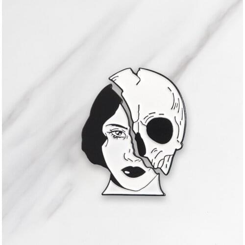 Woman Skeleton Face Enamel Brooches Skull Pins for clothes bag buckle Button Badge Gothic Punk Jewelry Gift for Friends