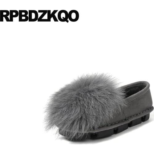Black slip on round toe ladies 2019 casual fur suede winter large size designer shoes china shallow chinese flats grey women