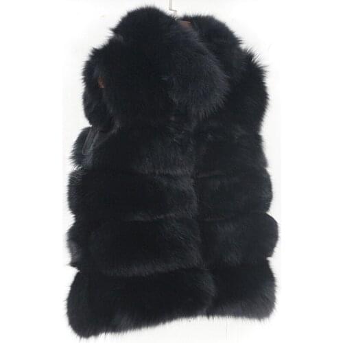 Luxury Winter Jacket Women 2020 Black Real Fur Vest Coat Natural Big Fluffy Fox Fur Outerwear Streetwear Stand Collar Sleeveless