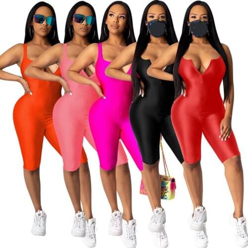 Womens Casual Fashion Solid Strapless Zipper Romper