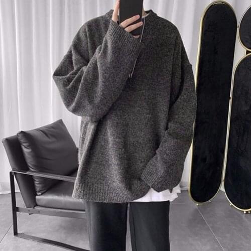 Winter 2020 Korean Version Of Joker Oversize Solid Color Crew Neck Sweater Sweater Solid Color Ins Trend Mens Sweater