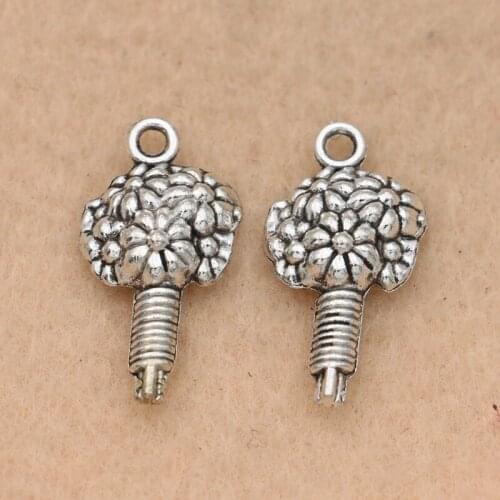 10pcs Flower Charm Pendant Antique Silver Plated Jewelry DIY Making Bracelet Accessories Handmade 22x12mm