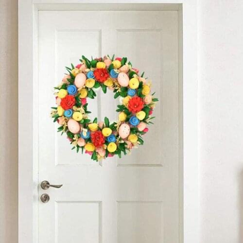 14'' Round Wreath Artificial Garland Front Door Wreaths Hanger Decor Egg Easter Spring Garland