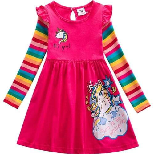 2021 Spring Girls Dress Children Clothing High Quality Girls Cotton Unicorn Dress Fashion Baby Girl Long Sleeve Birthday Dresses