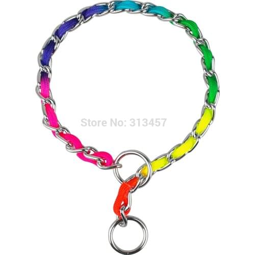 Fashion Rainbow Color Training P Choke Dog Collar necklace Chrome Metal Chain 3 Size