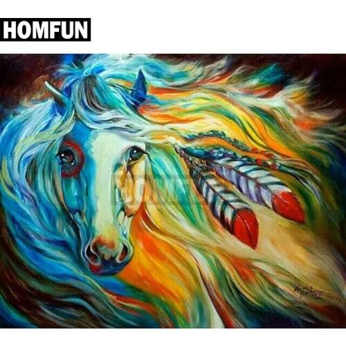 HOMFUN Full Square/Round Drill 5D DIY Diamond Painting "Horse & feathers" 3D Embroidery Cross Stitch 5D Home Decor A00014