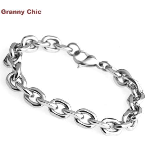 Granny Chic Unisex Jewelry Silver Tone Stainless Steel Strong Rolo Chain Link Bracelet 8mm8.26"