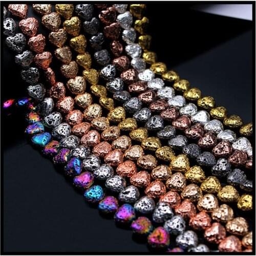 Volcanic stone electroplating 10mm heart beads loose beads original stone love beads DIY jewelry accessories charm beads making