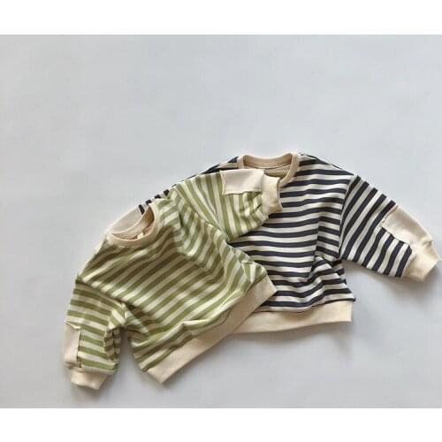 Korean Childrens Clothing 2020 Winter New Baby Boys and Girls Striped Sweatshirt Kids Cotton Terry T Shirt Baby Clothes 2-7Y