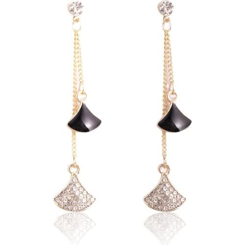 Long Tassel Enamel Fan Shaped Drop Earrings Women Statement Bijoux Korean Jewelry Geometric Dangle Pendientes boucle d'oreille