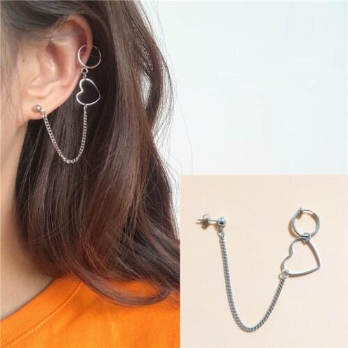 1pcs Punk Hip Hop Long Chain Earrings Circle Heart Statement Earrings For Women men Accessories Korean Kpop Jewelry