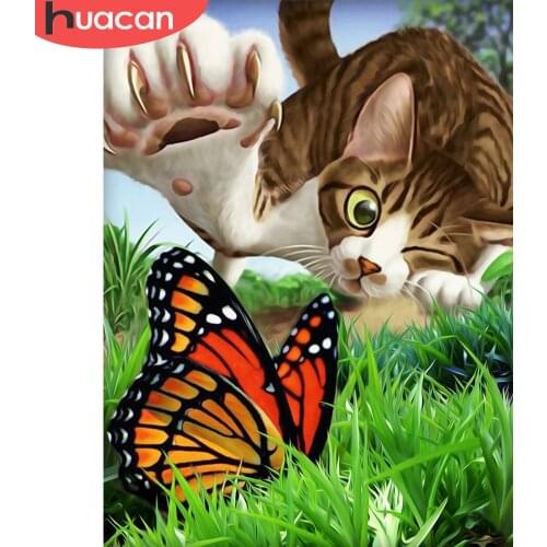 HUACAN 5D DIY Diamond Painting Animal Cat Diamond Embroidery Sale Butterfly Pictures Of Rhinestones Mosaic Handicraft