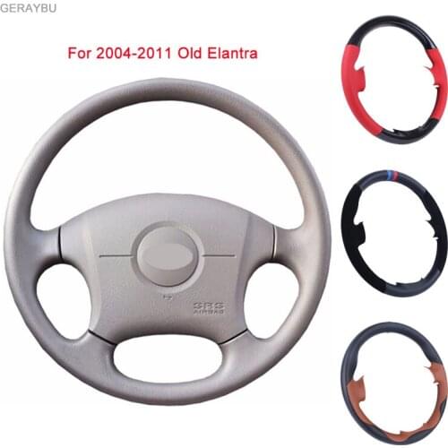 GERAYBU Custom DIY Black Artificial Leather Hand-sewn Car Steering Wheel Cover For 2004-2011 Hyundai Elantra Old Elantra
