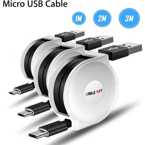 2m 3m Micro USB Retractable Cable for Xiaomi Redmi 7a 8 note 6 5 5a 6a 4X Plus Pro huawei p8 Y9 Y7 Y6 Nova 3i Mobile Phone cable