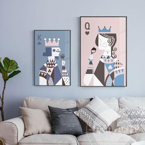 Canvas Painting Poker King Queen In Morandi Color Painting Pictures Wall Pictures for Living Room Decorative Poster Home Decor