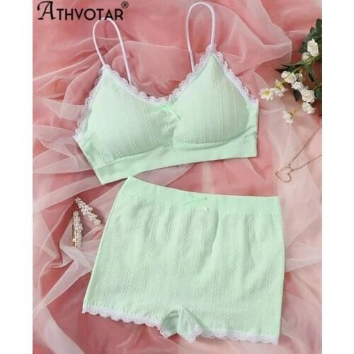 ATHVOTAR Women Underwear Set Lace Suit Sexy Sleeveless Tube Top Female Solid Lingerie Boyshort Panties