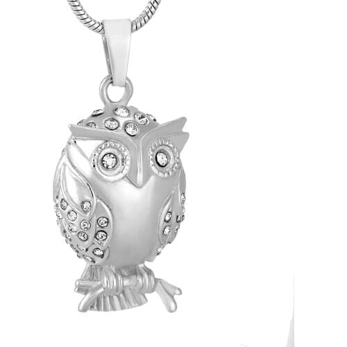KSJ9740 Owl Shape Pet Ash Holder with Clear Rhinestones Inlay Funeral Urn Necklace Keepsake Jewellery Cremation Pendant Locket
