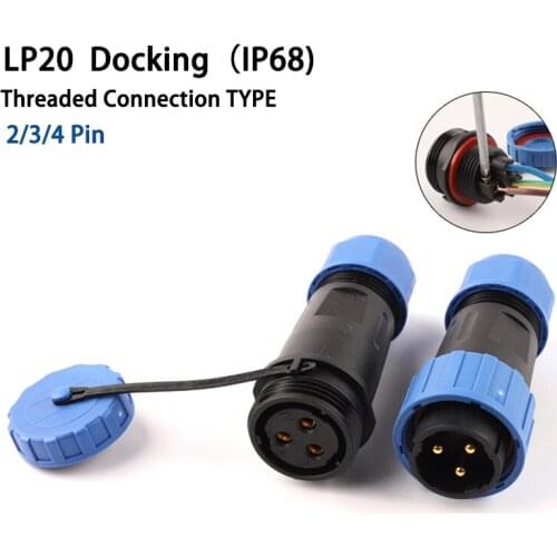 LP20 IP68 Butt TYPE no welding waterproof connector male plug & female socket 2/3/4 pin panel Mount Docking wire cable aviation