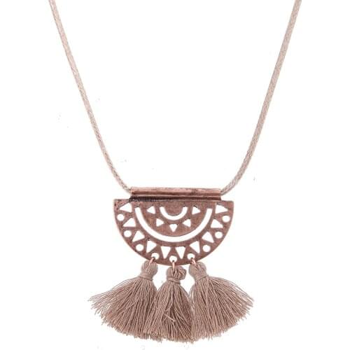 Lureme Vintage Filigree Half Round Shape with Khaki Tassel Adjustable Necklace for Women Collier Femme (nl005472)