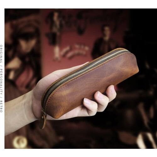 Genuine Leather Mini Pen Bag Elastic Book Pencil Case Portable Notebook Journal Pencil Holder Office Student Stationery