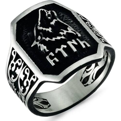 Solid 925 Sterling Silver Gokturk Wolf Mens Ring