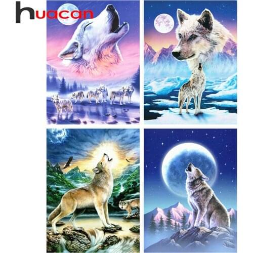 Huacan Full Diamond Embroidery Wolf Moon DIY Diamond Mosaic Painting Kits Animals Picture Of Rhinestones Creative Hobbies