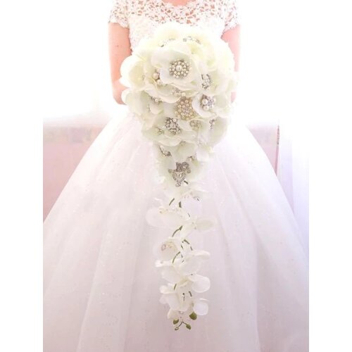 New Arrival Ivory Waterfall Bridal Bouquet Wedding Flowers Jewelry Phalaenopsis Orchid Cascading Brooch Bouquet for Bride