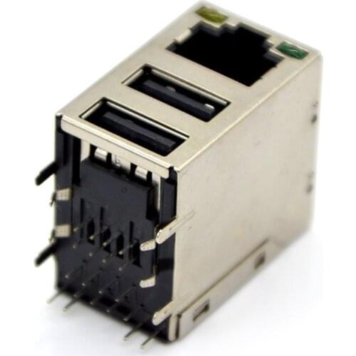 New Network Connector Module Double USB Connector with LED USB + RJ45 Socket For Printed Circuit boards Special Wholesale