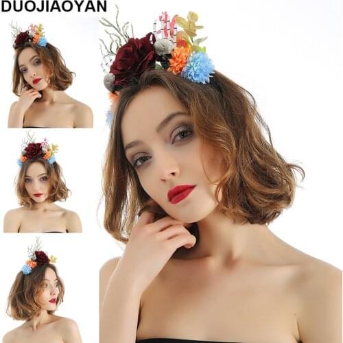 DUOJIAOYAN Party Halloween skeleton Hair hoop Artificial Branch Antlers flower hair band Cosplay Fancy Women flower Headband