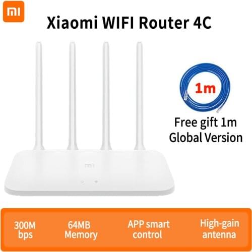 Original Xiaomi Mi WIFI Router 4C 64 RAM 300Mbps 2.4G 802.11 b/g/n 4 Antennas Band Wireless Routers WiFi Repeater APP Control