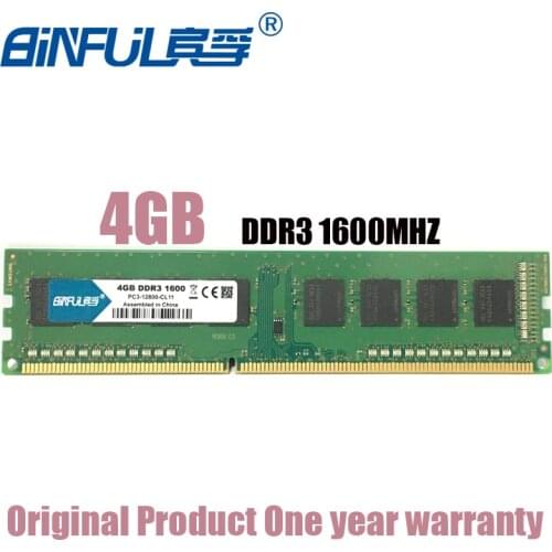BiNFUL 4G 4GB DDR3 PC3 12800U DDR3 1600MHZ ECC Desktop RAM Desktop memory 4G PC3-12800U DDR3 1600 MHZ Fully compatible RAM