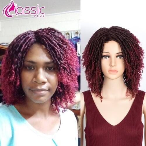 Dreadlock Wigs For Black Women Afro Kinky Curly Short Synthetic Wigs Ombre Red Brown Soft Braids Wig Heat Resistant Classic Plus