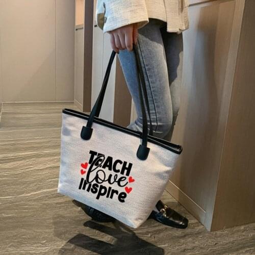 Teach Love Inpire Gift for Teachers Canvas Tote Bag Shoulder Hand Book Bag Teacher Tote Shopper Shopping Bag