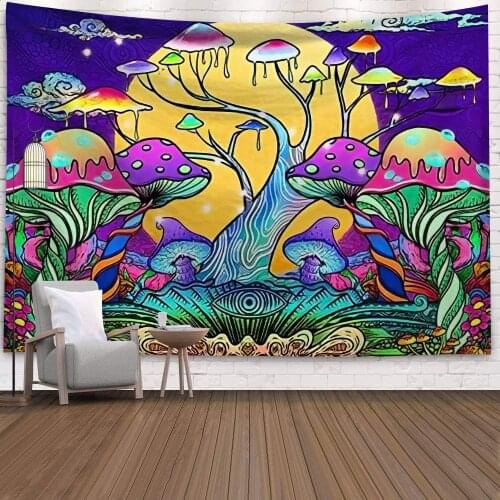 Psilocybin Mushroom Tapestry Wall Hanging Bohemian Psychedelic Tapiz Witchcraft Tapestry Polyester Blanket